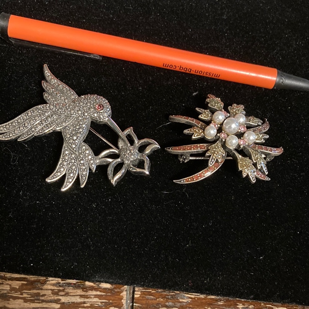 Vintage brooches marcasite faux pearls rhinestone, wearable minor wear very cute